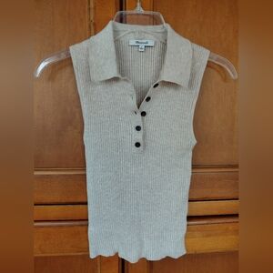 Madewell Owen Polo Ribbed Tank Top cream beige size S small